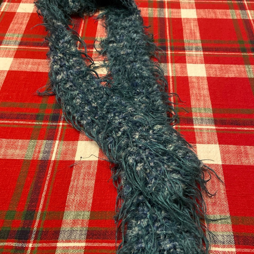 Handmade shaggy blue scarf